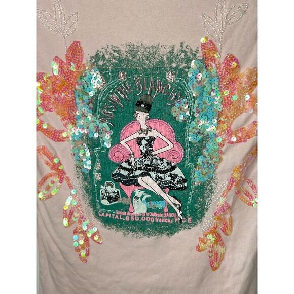 Compagnia Italiana Beaded Sequin Roundneck Top Cotton Pale Pink Women's Sz Small - Picture 5 of 10